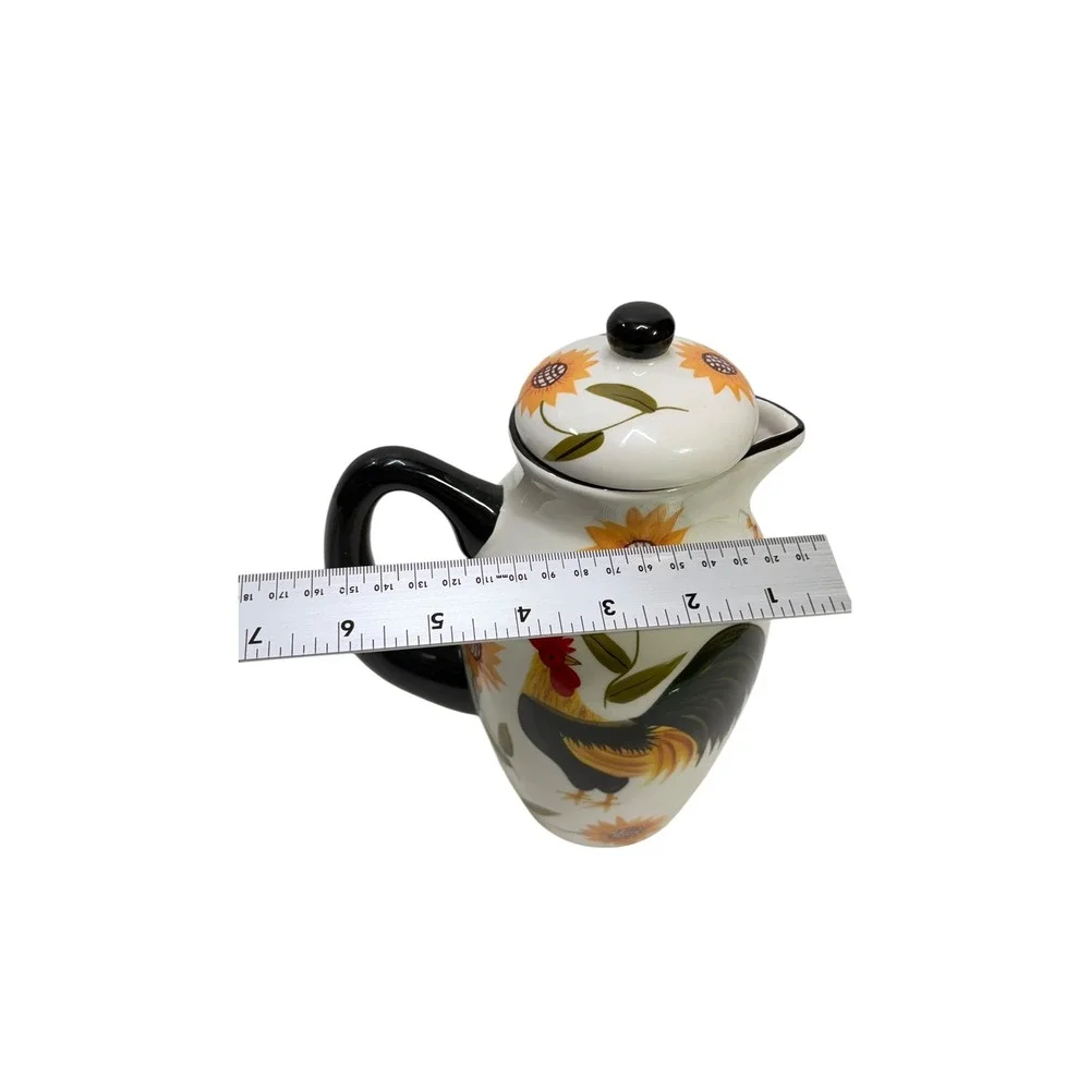 Casa Vero by ACK Hand Painted Rooster Sunflower Ceramic Pitcher with Lid 10 in